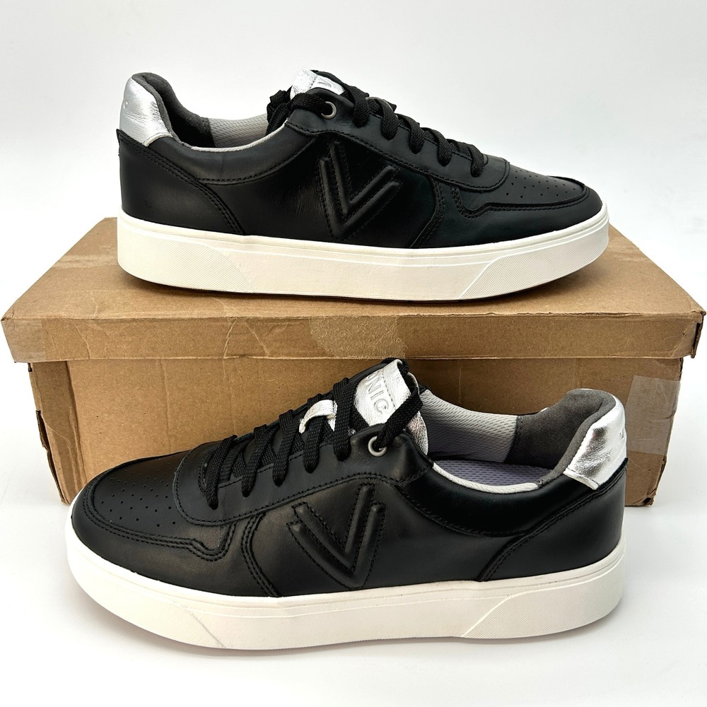 Vionic Kimmie Court Womens Sneaker Size 10 Black Silver Leather Orthotic NEW